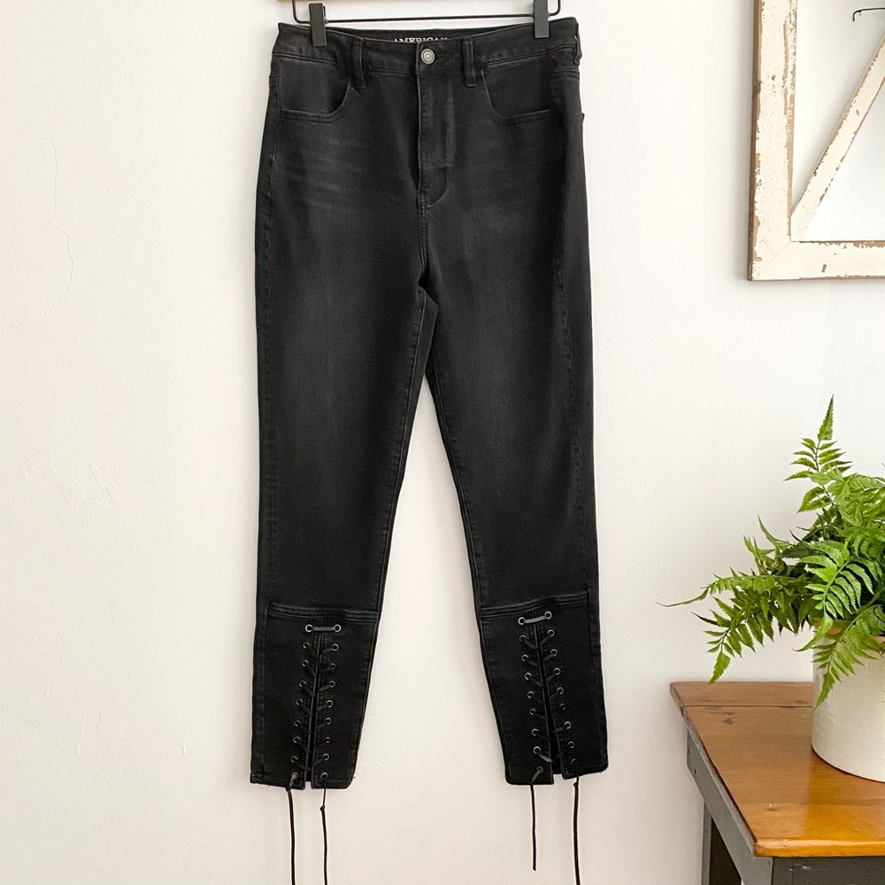 AEO Black Front Lace Highest Rise Jegging SZ 8